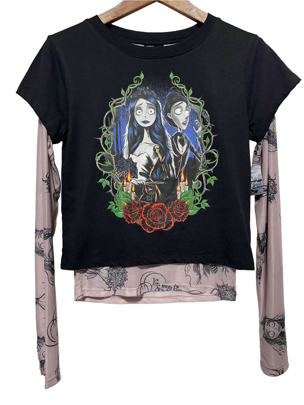 NWT Corpse Bride Halloween Goth Layered Mesh Graphic Top Y2K Medium